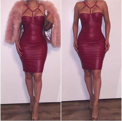 Pre-Order Red "Tina" Faux Leather Dress