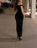 Black Velvet Ruched Maxi