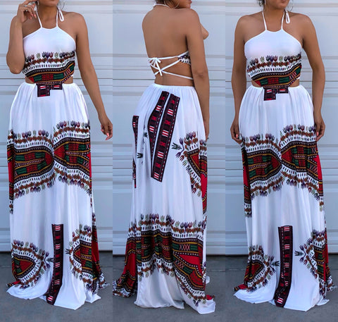 White Tribal Print Maxi