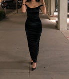 Black Velvet Ruched Maxi