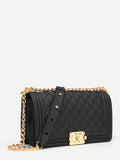Metal Lock Quilted Crossbody Chain Bag