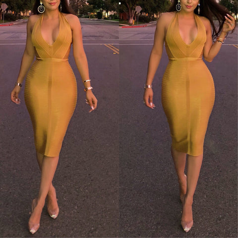 PRE-ORDER MUSTARD ‘ELLA’ BANDAGE DRESS