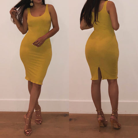Mustard Ribbed Tank Dress