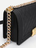 Metal Lock Quilted Crossbody Chain Bag
