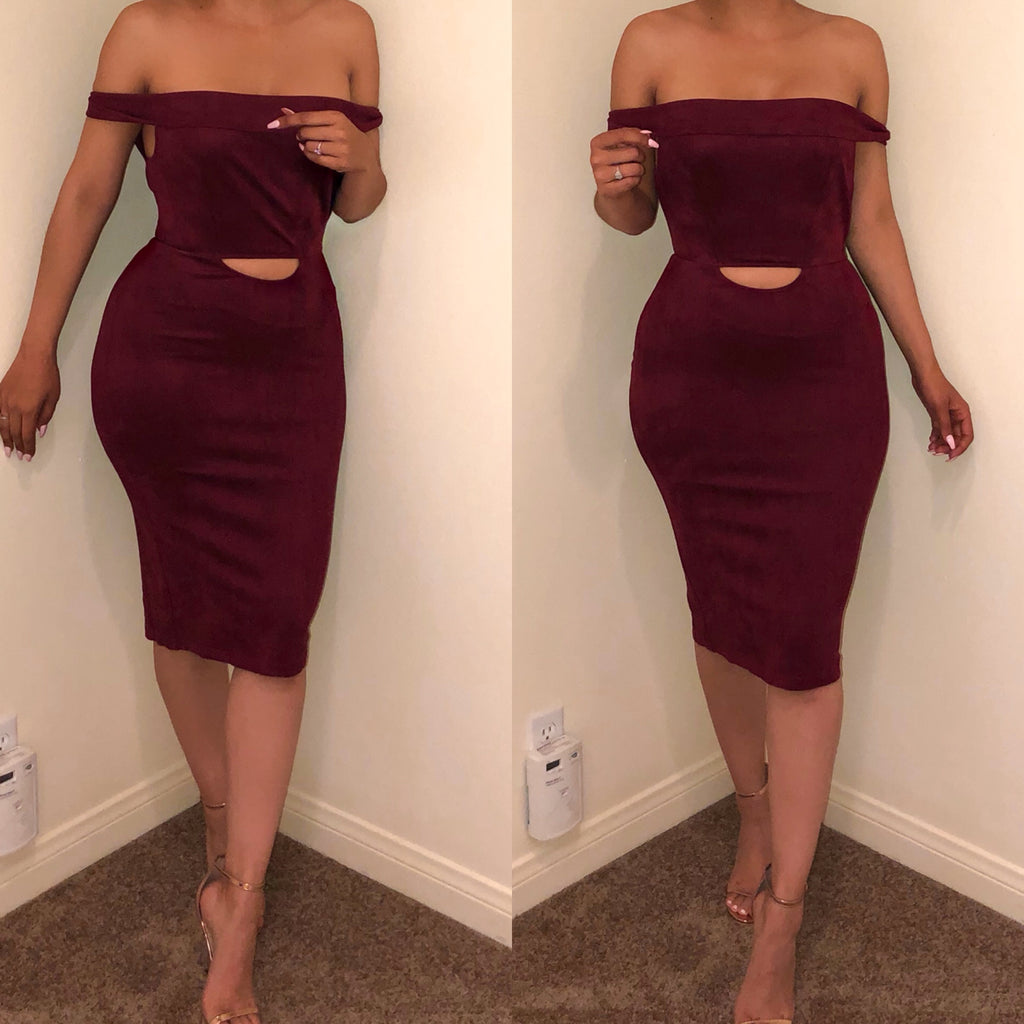 Wine Faux Suede ‘Tierra’ Midi