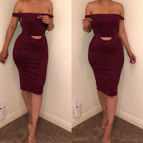 Wine Faux Suede ‘Tierra’ Midi