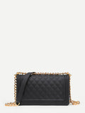 Metal Lock Quilted Crossbody Chain Bag