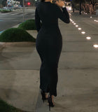 Black Lace Up Knit Maxi