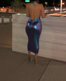 Blue Metallic Be My Beau Backless Maxi