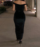 Black Velvet Ruched Maxi