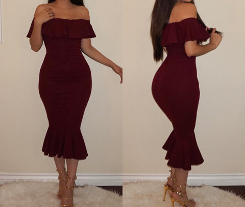 Wine Ruffled  ‘Esmeralda’ Strapless